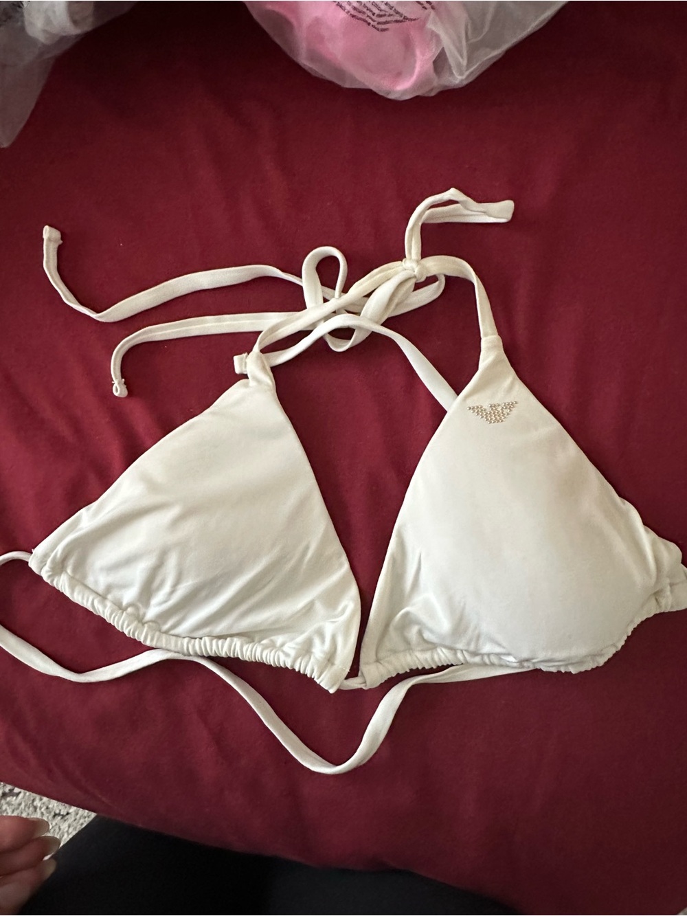 Emporio Armani White String Bikini Top with Logo Tag